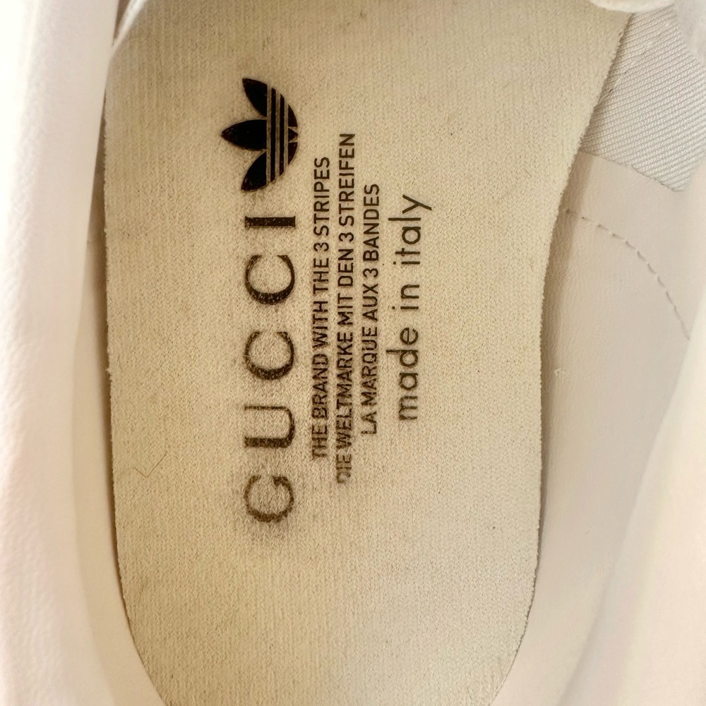 Gucci x Adidas Gazelle Sneakers White Navy Red Leather Size 9.5 - Picture 6 of 7